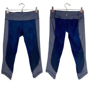 Lululemon Wunder Under Crops Pants Leggings Colorblocked Blue Denim Size 6 Small